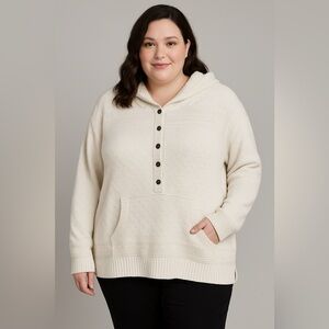 CJ Banks Womens Size 2X Snowflake 1/4‎ Button Sherpa Hooded Fair isle Sweater